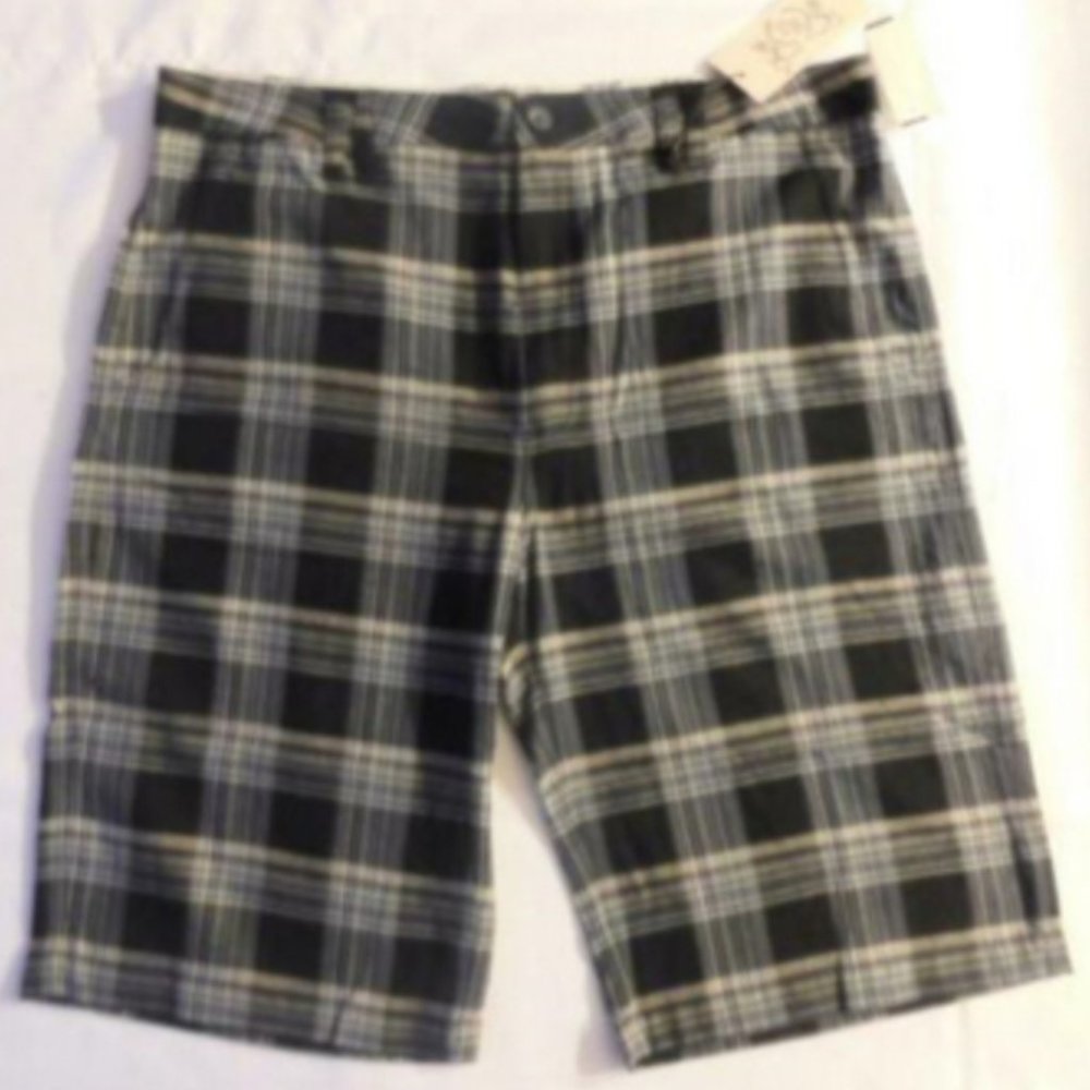 TOXIC HAZARD Shorts Skater Skateboard Black Plaid NOS VTG Y2K